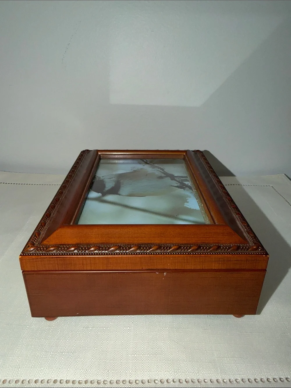 Vintage Style Brown Picture Frame Trinket Keepsake Musical Jewelry Box
